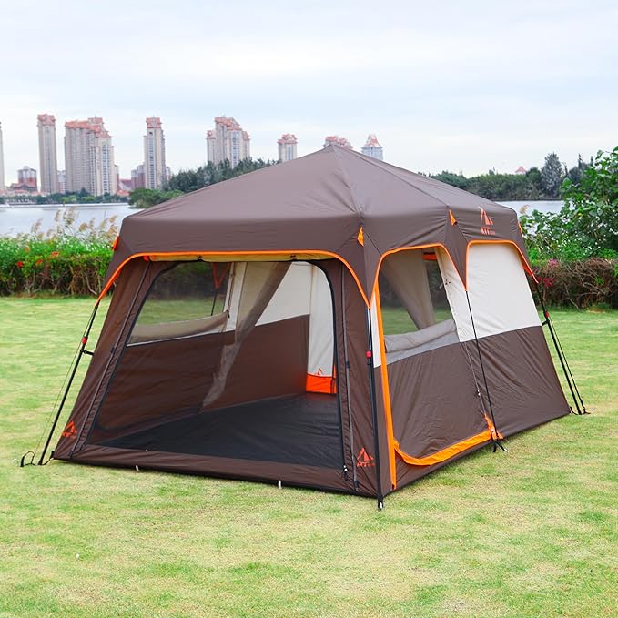 KTT Instant Tent 6 Person(B),Large Family Cabin Tents,Automatic Tent Build Quickly in 60S,2 Rooms,2 Top Windows,3 Doors and 3 Windows with Mesh,Waterproof,Big Tents for Outdoor,Picnic,Camping.