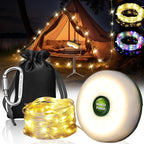 4 in 1 Camping String Lights 32.8FT Outdoor Quick Storage Camping Lights String & Lanterns, 8 Modes Retractable Camping Essentials Waterproof Camp Lights for Tent Gear