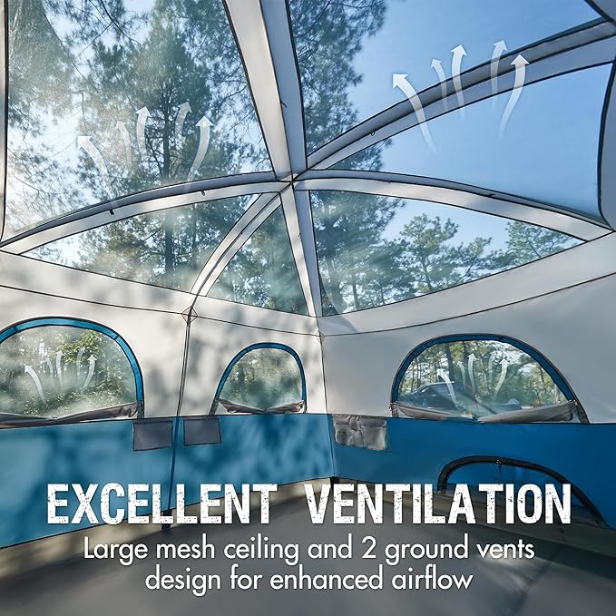 PORTAL 8 Person Tents for Camping, Easy Setup Cabin Tent with Large Porch, 2 Room, Waterproof Family Camping Tent for Outdoor Camping, Patio