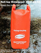 Waterproof First Aid Kit Roll Top Boat Emergency Kit with Waterproof Contents for Fishing Kayaking Boating Swimming Camping Rafting Beach Orange