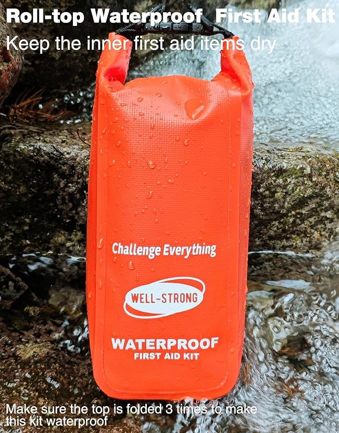 Waterproof First Aid Kit Roll Top Boat Emergency Kit with Waterproof Contents for Fishing Kayaking Boating Swimming Camping Rafting Beach Orange