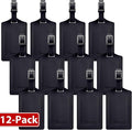 Travelambo 12 Pack Luggage Tags for Suitcases Privacy Protection Bag Tags Faux Leather Travel Accessories Essential, Black