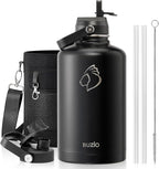 BUZIO Vacuum Insulated Stainless Steel Water Bottle 87oz (Cold for 48 Hrs/Hot for 24 Hrs) Half Gallon BPA Free Double Wall Travel Mug/Flask for Outdoor Sports Hiking, Camping, Running, Black