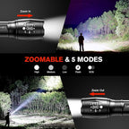LETMY LED Tactical Flashlight S2000 [4 Pack] - High Lumens, Zoomable, 5 Modes, Waterproof Handheld LED Flashlight - Best Camping, Outdoor, Emergency, Everyday Flashlights