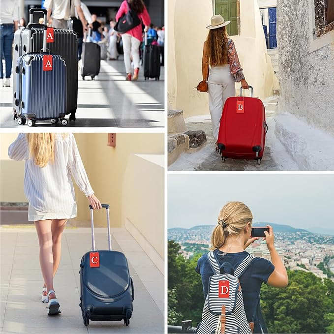 Gostwo 2 Pack Luggage Tags for Suitcases, 26 Initial Letter Travel Luggage Baggage Identification Labels ID Tag Fully Bendable Tags with Stainless Steel Loop (Red) (Letter R)