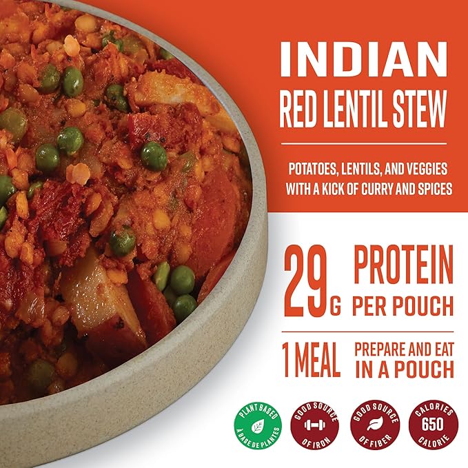 – Indian Red Lentil Stew | High Energy, All Natural Ingredients | Plant-Based & Non-GMO| Just Add Boiling Hot Water | 112g / 4oz (Pack of 1)