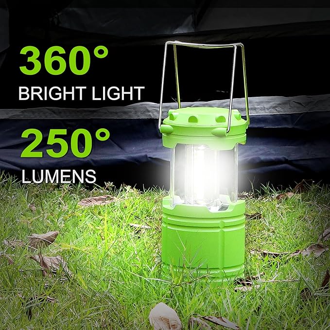 4-Pack LED Green Camping Lanterns, Portable Camping Lights, Outdoor Handled Lamps, Essential Emergency Lights for Power Outages, Hiking, Hurricane