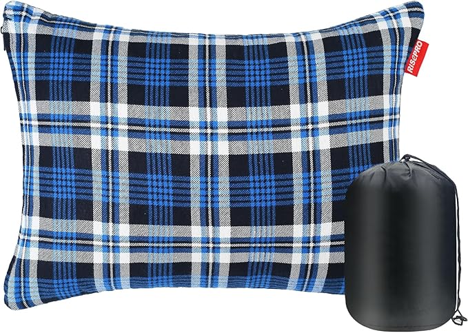 Outdoor Camping Pillow Lightweight, Compressible, Flannel Travel Pillow Cases, Washable Removable Pillow Cover Camping and Backpacking Blue
