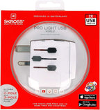 SKROSS Pro Light World Travel Adapter with USB | 3-Pole Travel Adaptor with Slide System | Designed for 200+ Countries | Compact and Reliable | White