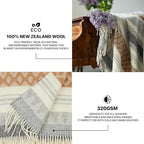 New Zealand Virgin Wool Throw Blanket, Indoor and Outdoor Blankets and Throws, Soft Blanket with Fringes and Pattern