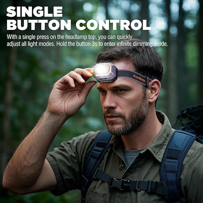 EverBrite Rechargeable Headlamp, 700 Lumens Head lamp for Adults, 6 Modes with White/Red/Green Light, 60° Adjustable LED Headlight for Hunting, Running, and Hiking