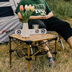 Folding Camping Table, Portable Lightweight Aluminum Camp Table Roll Up Top with Storage Net for Outdoor, Camping, Picnic, Backyards, BBQ(Woodgrain, 15.8 x 15.8 x 15.8in)