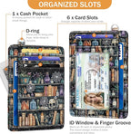 Yonlevres Goth Bookshelf Credit Card Holder RFID Wallet Women, Slim Wallet Front Pocket Small Card Holder, Funny Skull Gothic Case Organizer with ID Window PU Leather Witchy Gifts for Woman Girls