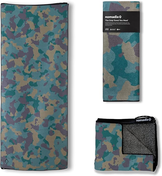 Nomadix Original Towel - Perfect for Beach, Pool, Travel, Camping, Yoga - Made with Recycled Materials - Super Absorbent - Sand Resistant - Camo Green - 72.5" x 30"