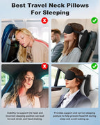 JefDiee Travel Pillows for Airplanes,Travel Pillow with Eye Mask,Prevents Head Forward,Neck Pillow Airplane for Sleeping,Used for Long Flight,Road Trip,Car Headrest