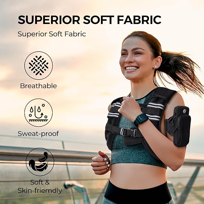 PACEARTH Weighted Vest,4lb/6lb/10lb/12lb/16lb/20lb/25lb/30lb Weight Vest with Reflective Stripe, Body Weight Vests Adjustable for Men, Women Workout, Strength Training, Running, Walking, Jogging