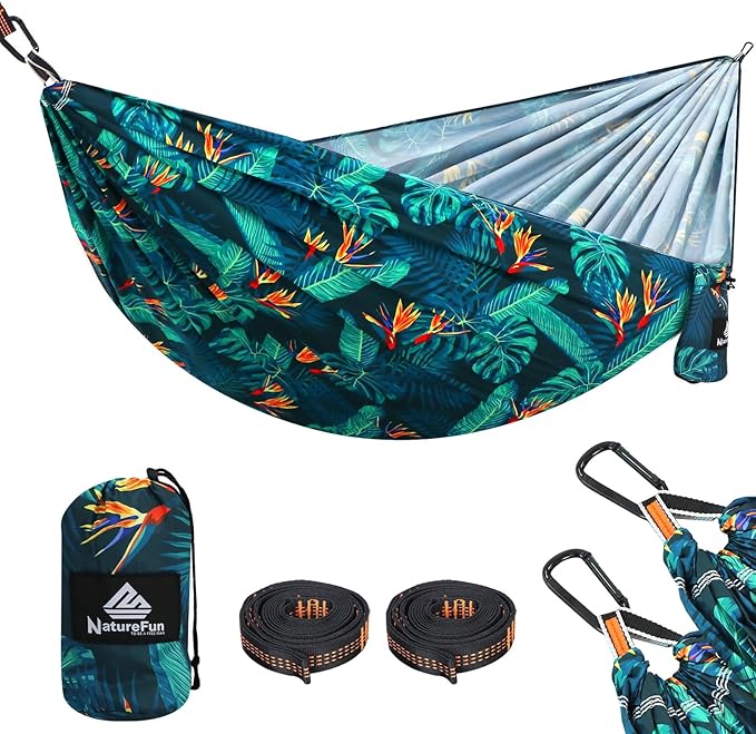 NATUREFUN Ultra-Light Travel Camping Hammock | 300kg Load Capacity,Breathable,Quick-Drying | 2 x Premium Carabiners,2 x Nylon Slings Included | Outdoor Indoor Garden