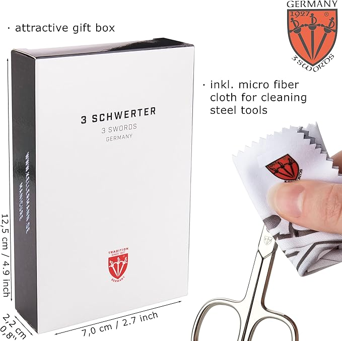 3 Swords Germany - Brand Quality 6 piece Manicure Pedicure Grooming kit Set - Scissors, Metal and Glass Nail File, Clipper, Tweezers with Synthetic Leather case - red/red Tools