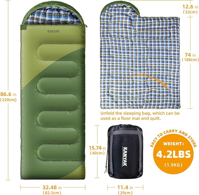 Camping Sleeping Bag, 32℉ Sleeping Bags for Adults Kids Teens Cold Weather Warm Sleeping Bag Winter for 3-4 Season Camping, Camping Gear Equipment, Traveling, and Outdoors