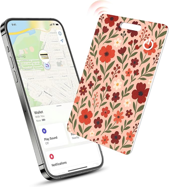 Wallet Tracker Card (iOS Only), Rechargeable Bluetooth Smart Tracking for Apple Find My Compatible Anti Tracker for Men Women Slim Item Locator for Purse Passport Key Luggage Tag (1Pcs/Pink FLR)