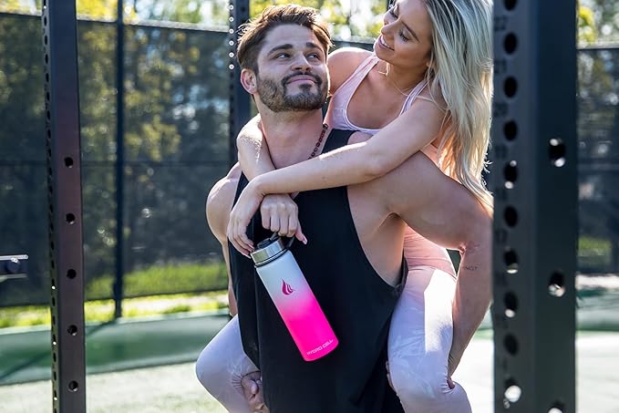 HYDRO CELL Stainless Steel Insulated Water Bottle with Straw - For Cold & Hot Drinks - Metal Vacuum Flask with Screw Cap and Modern Leakproof Sport Thermos for Adults (White/Pink 24oz)