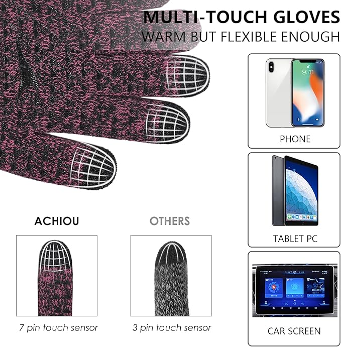 Achiou Winter Gloves, Glove for Men Women, Upgraded Touch Screen Texting Warm Running with Thermal Soft Knit Lining
