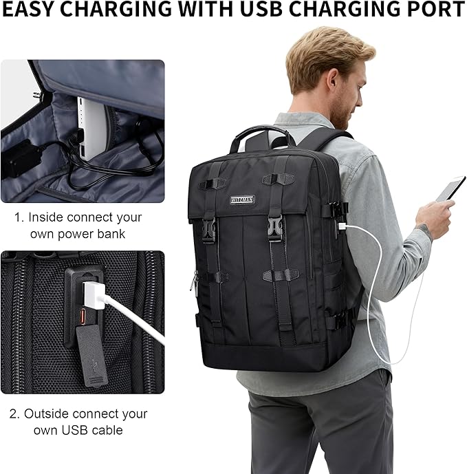 WITZMAN Travel Laptop Backpack for Men Fit 16 inch Computer Carry-on Airline Approved with USB Charging Port(B716 Black)