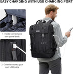 WITZMAN Travel Laptop Backpack for Men Fit 16 inch Computer Carry-on Airline Approved with USB Charging Port(B716 Black)