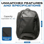 6-in-1 Traveler Backpack – Convertible Carry-On Travel Bag, Expandable 40–55L Storage, Ergonomic Design with Drink Holders & Padded Laptop Pocket, Weather-Resistant Ballistic Nylon, Black