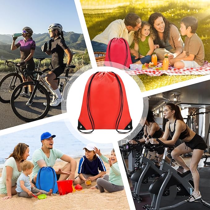 Grneric Drawstring Bags Bulk 14 Pcs Drawstring Backpack Bulk Cinch Bag Sackpack for Men Women Gym (Red)