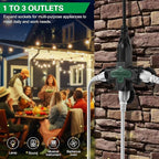 3 Outlet Indoor Outdoor Wall Adapter, ETL Listed 3-Prong Grounded Outlet Splitter, Weatherproof Heavy Duty Multi Outlet Power Plug Extender with Protective Cover, Black (Green, 2 Pack)