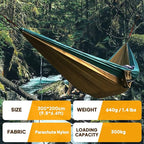 NATUREFUN Ultra-Light Travel Camping Hammock | 300kg Load Capacity,Breathable,Quick-Drying | 2 x Premium Carabiners,2 x Nylon Slings Included | Outdoor Indoor Garden