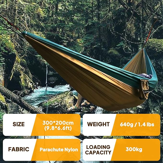 NATUREFUN Ultra-Light Travel Camping Hammock | 300kg Load Capacity,Breathable,Quick-Drying | 2 x Premium Carabiners,2 x Nylon Slings Included | Outdoor Indoor Garden