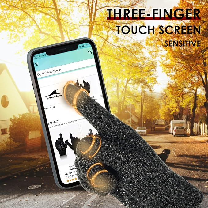 Achiou Winter Gloves, Glove for Men Women, Upgraded Touch Screen Texting Warm Running with Thermal Soft Knit Lining