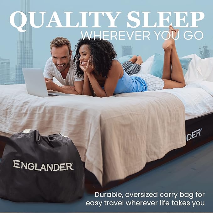 Englander Twin Air Mattress - Double High, 300 LB Capacity Luxury Camping Mattress with Built-in Pump, Microfiber, Waterproof