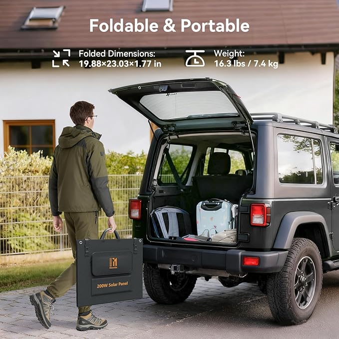 200 Watt Portable Folding Solar Panels IP68 Waterproof ETFE Coating 24V MC4 Output for Power Stations Solar Generator Camping Off-Grid RV Emergency Backup