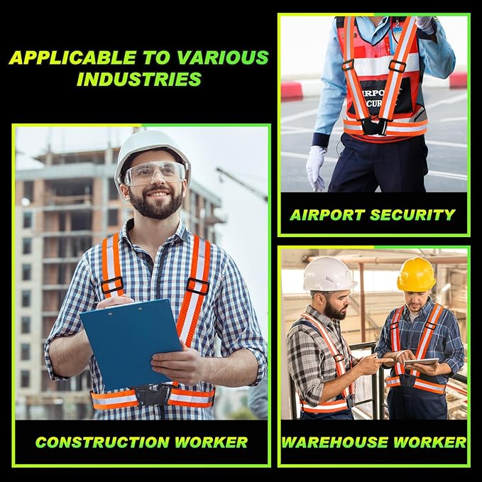 Hercicy 12 Pcs Reflective Vest High Visibility Safety Vests, Adjustable Bright Neon Lightweight Strap Gear (Orange)