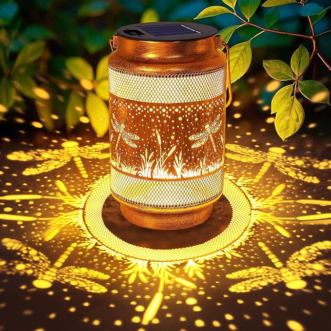 Dragonfly Solar Lanterns Outdoor Waterproof Garden Decor, Birthday Mothers Day Gifts for Women Mom Grandma, Metal Hanging Solar Lights for Outside Yard Patio Pathway Backyard Porch