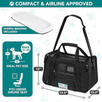 PetAmi Airline Approved Pet Carrier for Cats & Small Dogs, Soft Sided TSA Travel Carrier Bag with Sherpa Bed, Breathable Mesh Ventilation, Collapsible Bowl, Fits Under Seat, Up to 18 lbs, Large Black