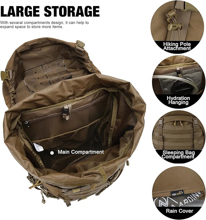 Mardingtop 70L Internal Frame Backpack for Camping,Hiking,Travel,Tactical Backpack with Rain Cover