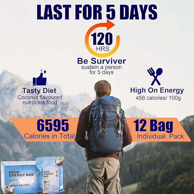 Emergency Food Bars - Coconut Flavor Hardtack, Mre Meals Military, 20 Years Shelf Life, Emergency Meals Ration Bars, Emergency Supplies for Disaster Preparedness, 12 Count