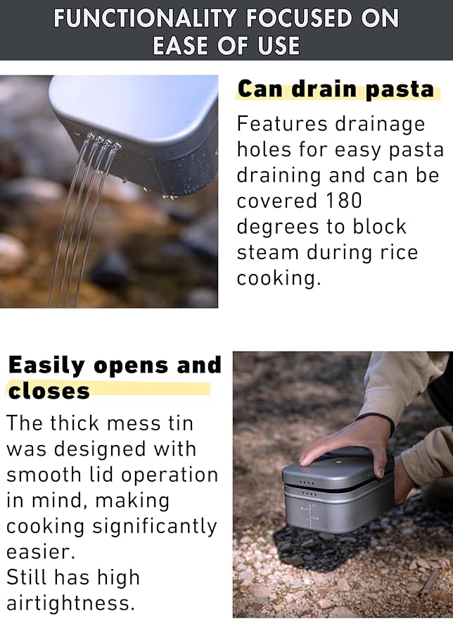 CAMPINGMOON Mess Tin 1.3L Aluminium Camping Cookware Extreme Thick Black H-2013