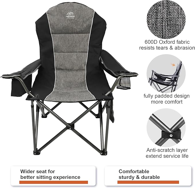 Camping Chairs for Adults,High Back Folding Camp Chair with Cup Holder and Cooler Bag,Heavy Duty Outdoor Lawn Chairs,Perfect for Camping,Hiking,Picnics,and Beach Trips,Black…