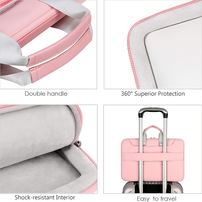 Lacdo 360° Protective Laptop Shoulder Bag for 13 inch MacBook Air M5 A3449 (2026), M4 A3240 2025, M3 A3113, M2 A2681, M1 A2337 A2179 A1932, 13 inch MacBook Neo A18 Pro A3404 (2026) Computer Bag, Pink