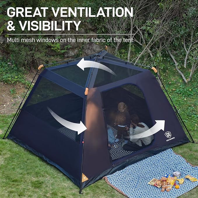 EVER ADVANCED Blackout 6 Person Camping Tent, Instant Cabin Tent for Family with Vestibule and Large Mesh Windows, 60s Easy Setup, Double Layer, Water-Resistant