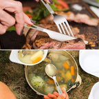 OUTXE Titanium Flatware Polished Knife Fork Spoon Set Lightweight Ti Camping Utility Cutlery Set with Carrying Bag for Traveling Picnic Hiking