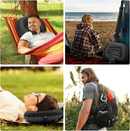 Inflatable Camping Pillow, Travel Blow Up Air Pillow, Neck Lumbar Support Ultralight Compact Pillow for Outdoor Hiking Backpacking Car Beach Airplane Sleeping Essentials, Black