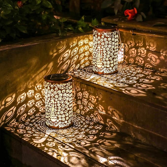 Peacock Solar Lanterns Outdoor Waterproof Hanging Solar Lights Peacock Gifts for Women Men Metal Decorative LED Lanterns for Yard, Patio, Lawn, Tabletop, Pathway, Landscape, Garden Decor