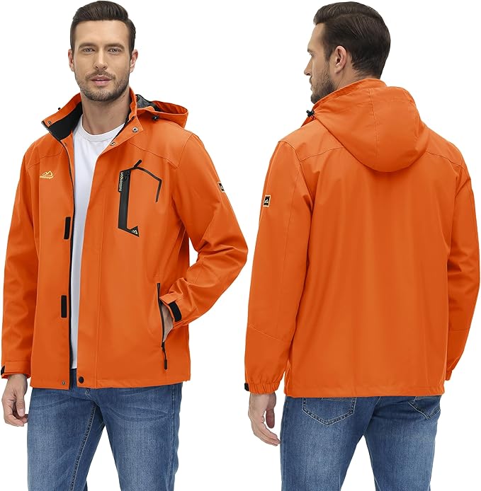 TACVASEN Men's Rain Jacket Lightweight Windbreaker with Hooded Water Resistant Outdoor Raincoat for Hiking Travel Camping