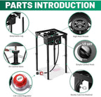 Outdoor Camping Stove, 130000 BTU, Propane Gas Cooker with Detachable Legs, High Pressure Single Burner, 30 PSI Regulator